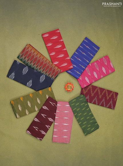Ikat cotton blouse piece multi colour and Pack of 10