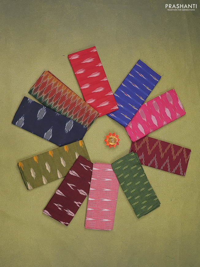 Ikat cotton blouse piece multi colour and Pack of 10