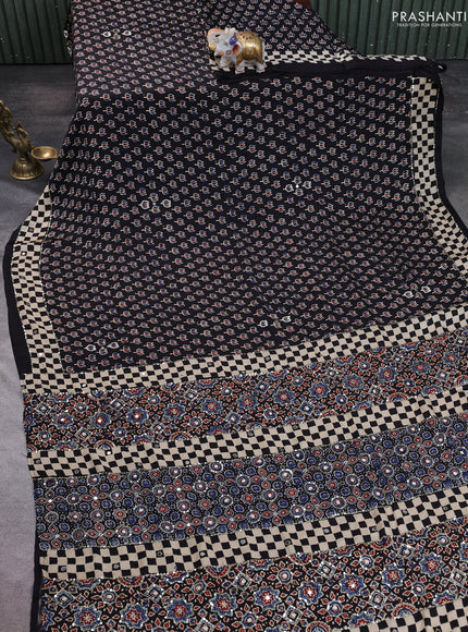 Modal silk saree black and beige with allover ajrakh prints & sequin work and mirror sequin work pallu