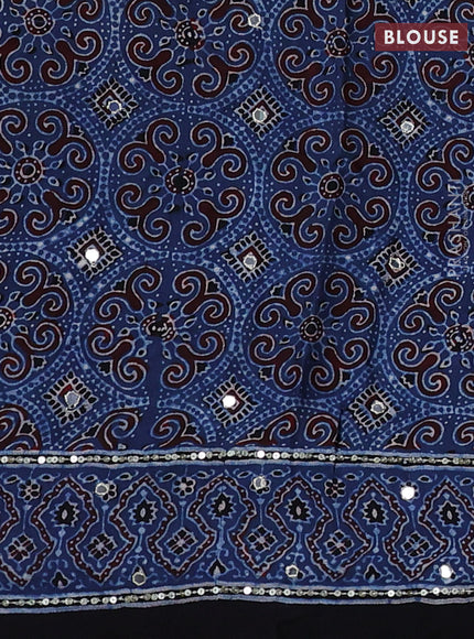 Modal silk saree indigo blue and black with allover ajrakh prints & sequin work and mirror sequin work pallu