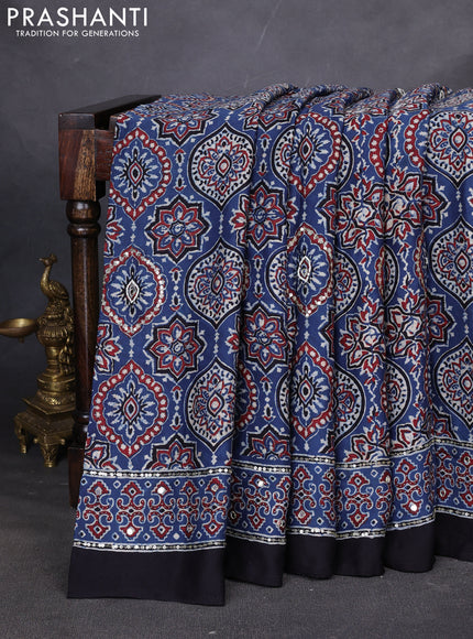 Modal silk saree indigo blue and black with allover ajrakh prints & sequin work and mirror sequin work pallu