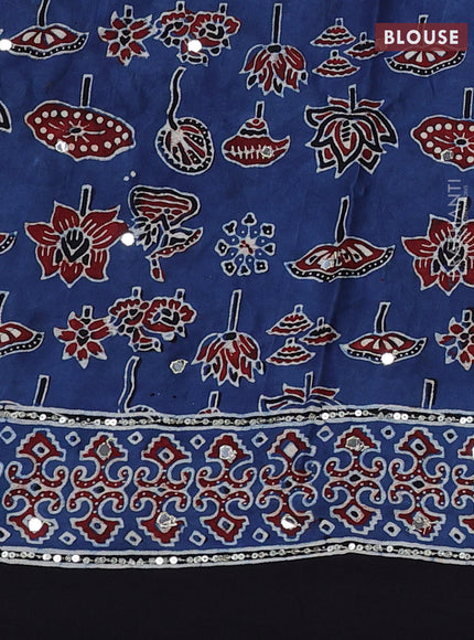 Modal silk saree indigo blue and black with allover ajrakh prints & sequin work and mirror sequin work pallu