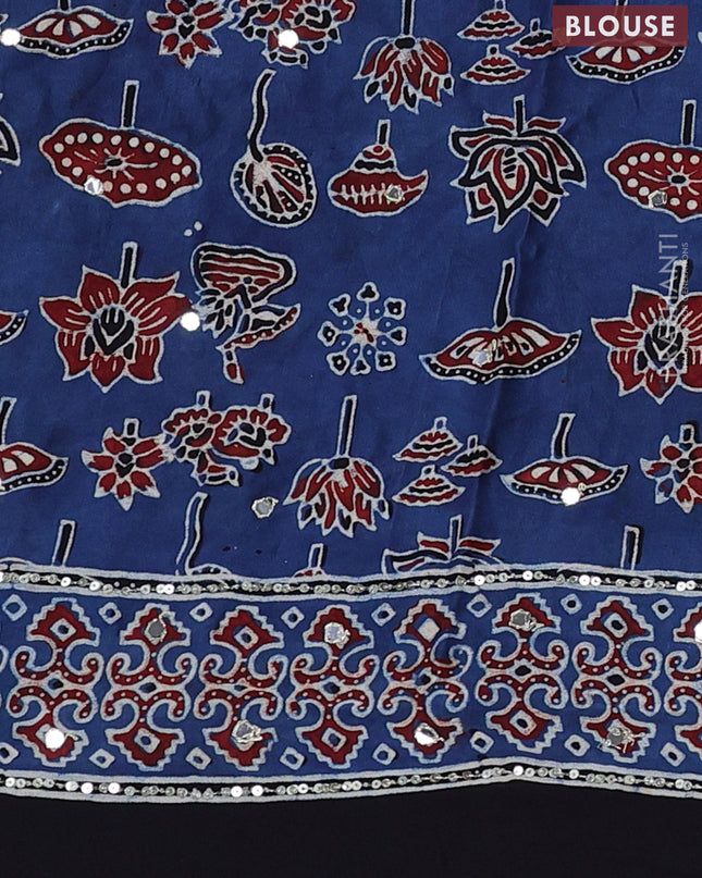 Modal silk saree indigo blue and black with allover ajrakh prints & sequin work and mirror sequin work pallu