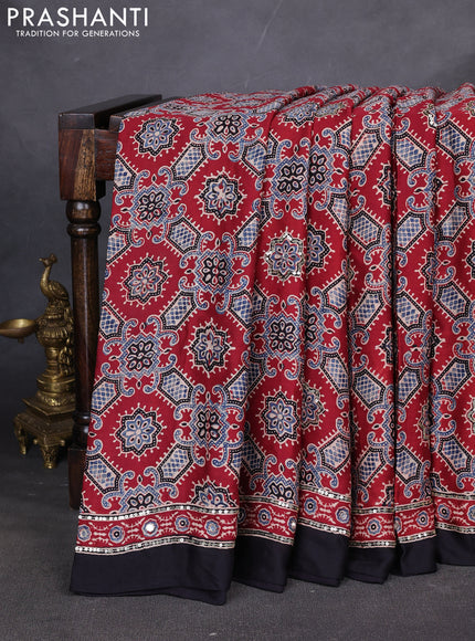Modal silk saree maroon and black with allover ajrakh prints & sequin work and mirror sequin work pallu