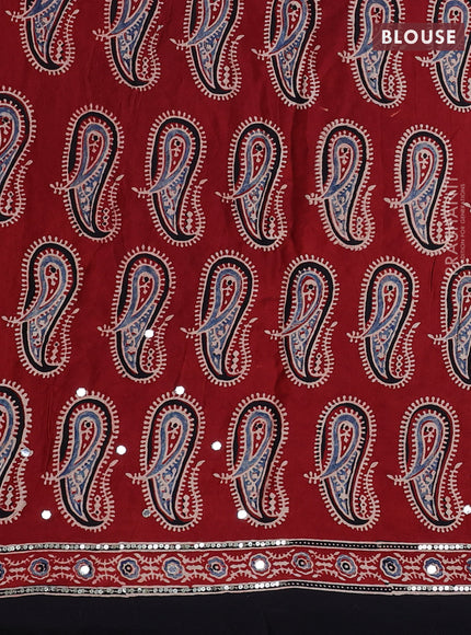 Modal silk saree maroon and black with allover ajrakh prints & sequin work and mirror sequin work pallu