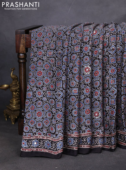 Modal silk saree black with allover ajrakh prints & sequin work and mirror sequin work pallu