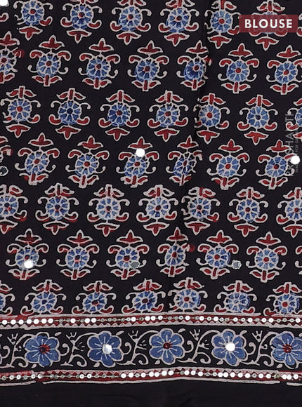 Modal silk saree black with allover ajrakh prints & sequin work and mirror sequin work pallu