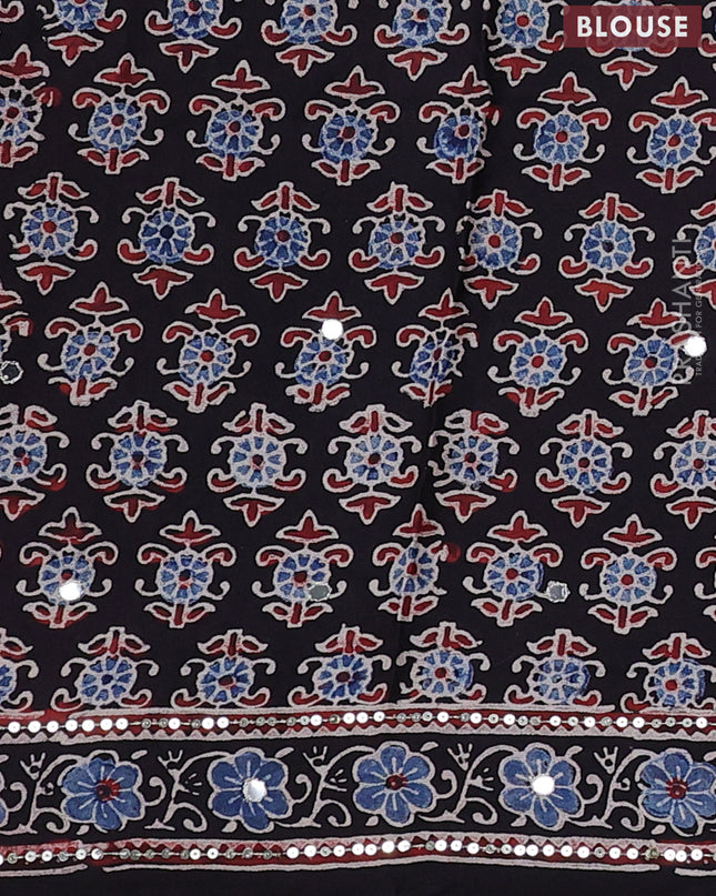 Modal silk saree black with allover ajrakh prints & sequin work and mirror sequin work pallu