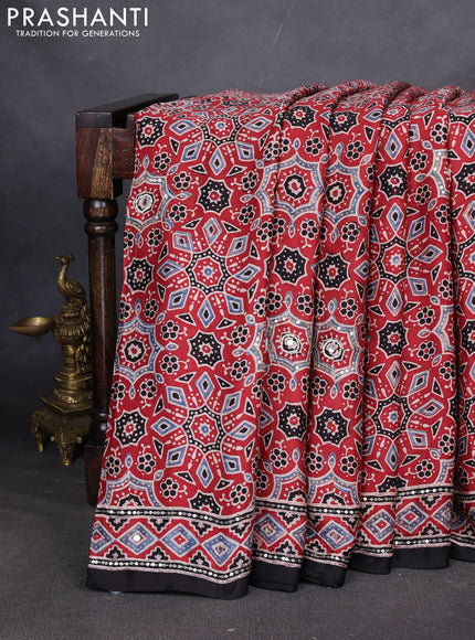 Modal silk saree maroon and black with allover ajrakh prints & sequin work and mirror sequin work pallu