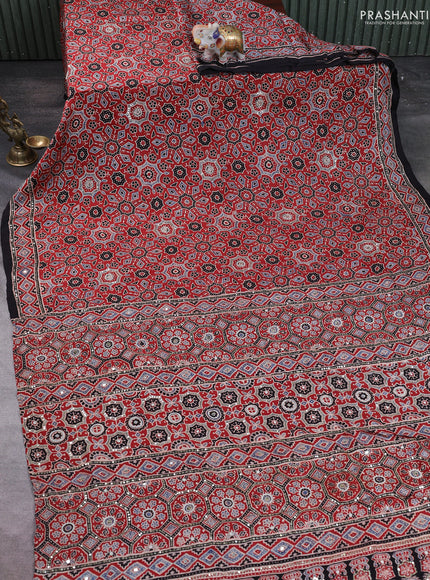 Modal silk saree maroon and black with allover ajrakh prints & sequin work and mirror sequin work pallu