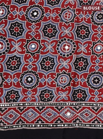 Modal silk saree maroon and black with allover ajrakh prints & sequin work and mirror sequin work pallu