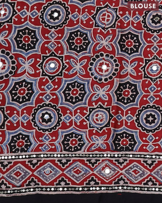 Modal silk saree maroon and black with allover ajrakh prints & sequin work and mirror sequin work pallu