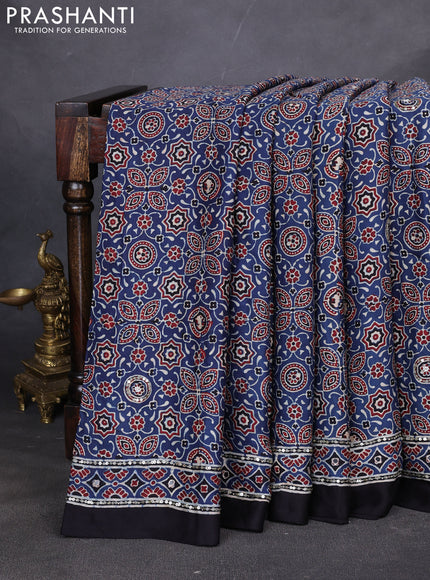 Modal silk saree indigo blue and black with allover ajrakh prints & sequin work and mirror sequin work pallu