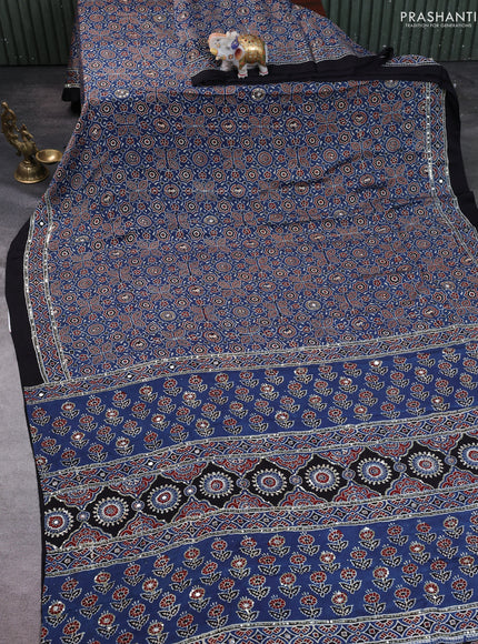 Modal silk saree indigo blue and black with allover ajrakh prints & sequin work and mirror sequin work pallu