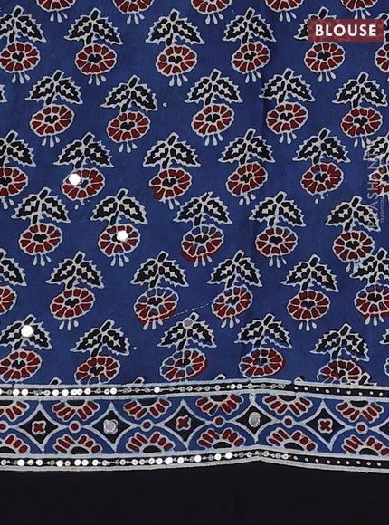 Modal silk saree indigo blue and black with allover ajrakh prints & sequin work and mirror sequin work pallu