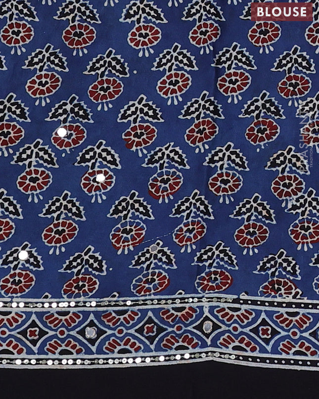Modal silk saree indigo blue and black with allover ajrakh prints & sequin work and mirror sequin work pallu