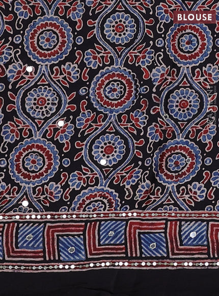Modal silk saree black with allover ajrakh prints & sequin work and mirror sequin work pallu