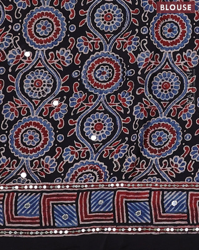 Modal silk saree black with allover ajrakh prints & sequin work and mirror sequin work pallu