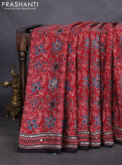 Modal silk saree maroon and black with allover ajrakh prints & sequin work and mirror sequin work pallu