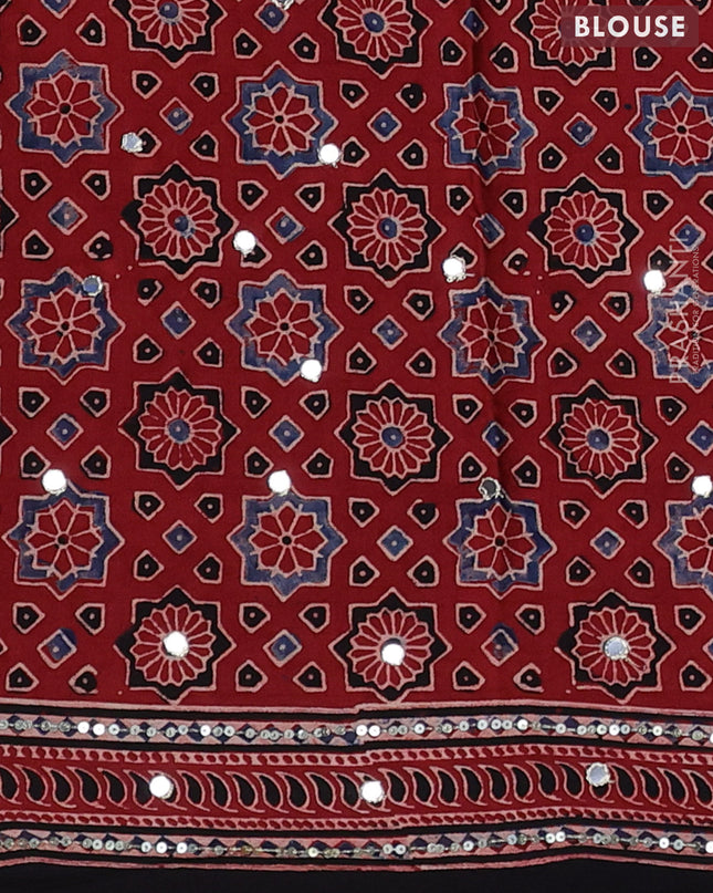 Modal silk saree maroon and black with allover ajrakh prints & sequin work and mirror sequin work pallu