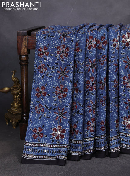 Modal silk saree indigo blue and black with allover ajrakh prints & sequin work and mirror sequin work pallu