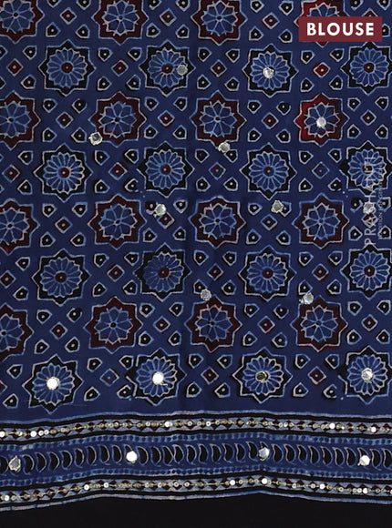 Modal silk saree indigo blue and black with allover ajrakh prints & sequin work and mirror sequin work pallu
