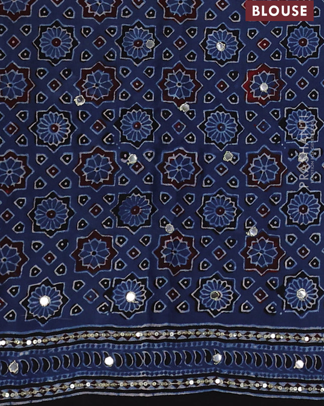 Modal silk saree indigo blue and black with allover ajrakh prints & sequin work and mirror sequin work pallu