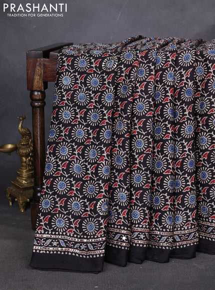 Modal silk saree black with allover ajrakh prints & sequin work and mirror sequin work pallu