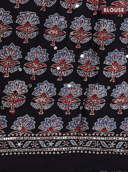 Modal silk saree black with allover ajrakh prints & sequin work and mirror sequin work pallu