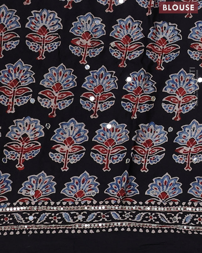 Modal silk saree black with allover ajrakh prints & sequin work and mirror sequin work pallu