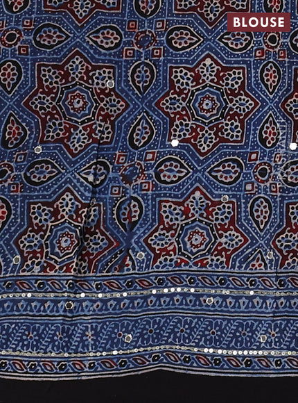 Modal silk saree indigo blue and black with allover ajrakh prints & sequin work and mirror sequin work pallu