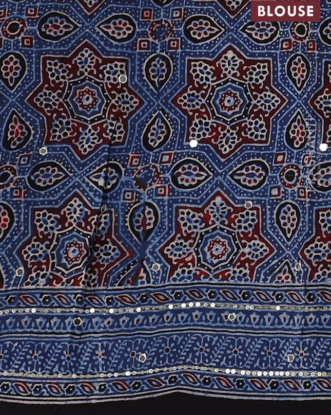 Modal silk saree indigo blue and black with allover ajrakh prints & sequin work and mirror sequin work pallu