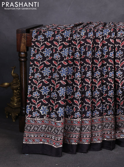 Modal silk saree black with allover ajrakh prints & sequin work and mirror sequin work pallu