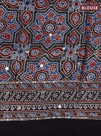 Modal silk saree black with allover ajrakh prints & sequin work and mirror sequin work pallu