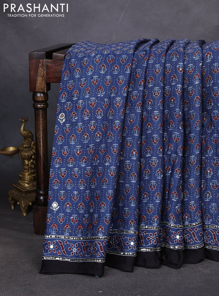 Modal silk saree indigo blue and black with allover ajrakh prints & sequin work and mirror sequin work pallu