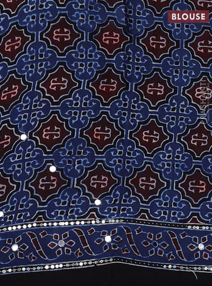 Modal silk saree indigo blue and black with allover ajrakh prints & sequin work and mirror sequin work pallu