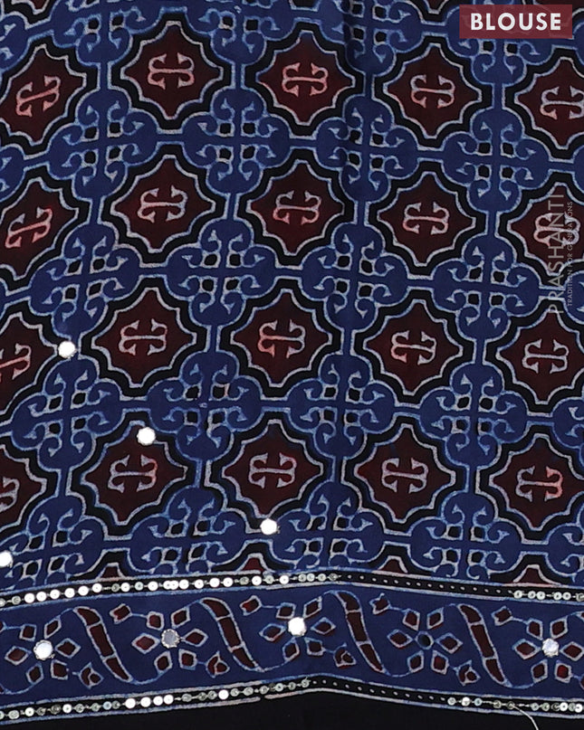 Modal silk saree indigo blue and black with allover ajrakh prints & sequin work and mirror sequin work pallu