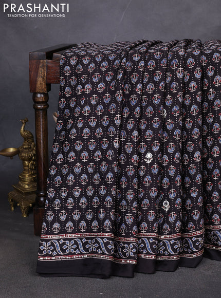 Modal silk saree black with allover ajrakh prints & sequin work and mirror sequin work pallu
