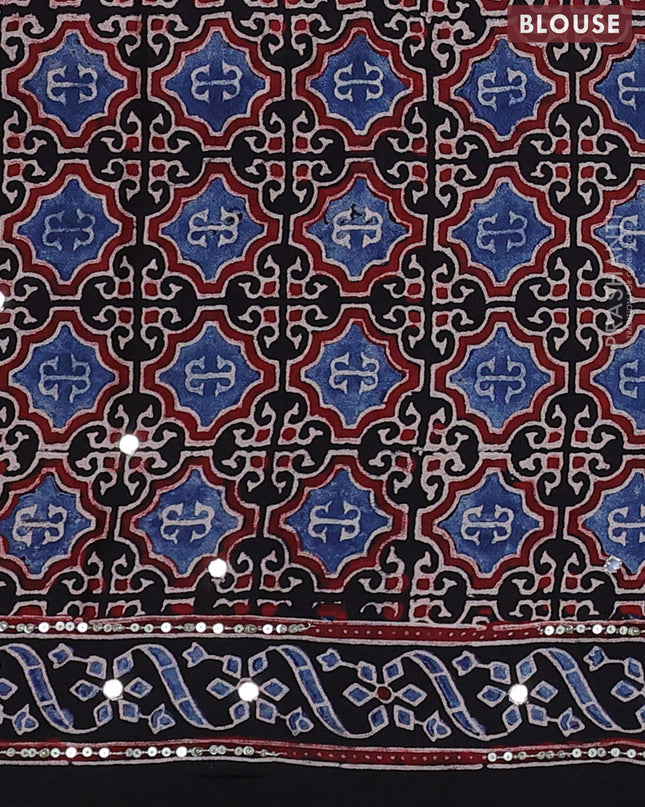 Modal silk saree black with allover ajrakh prints & sequin work and mirror sequin work pallu