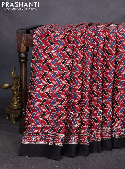 Modal silk saree maroon and black with allover ajrakh prints & sequin work and mirror sequin work pallu