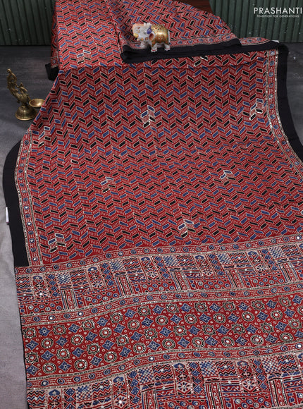 Modal silk saree maroon and black with allover ajrakh prints & sequin work and mirror sequin work pallu