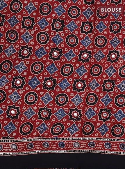Modal silk saree maroon and black with allover ajrakh prints & sequin work and mirror sequin work pallu