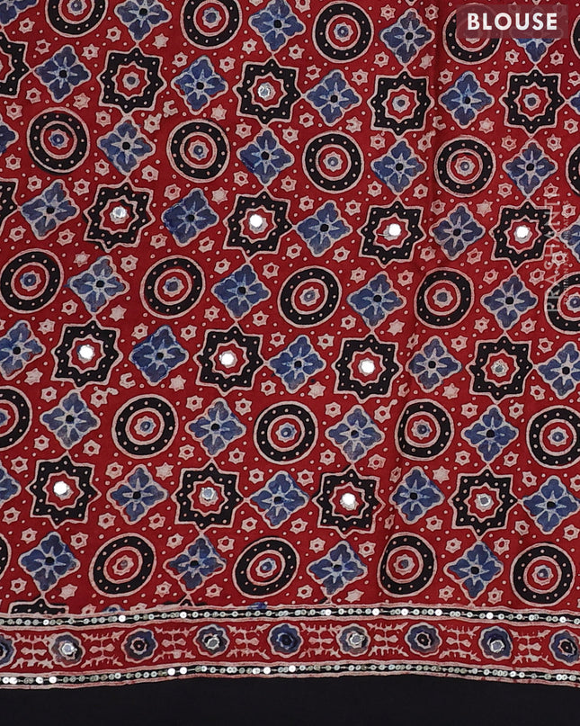 Modal silk saree maroon and black with allover ajrakh prints & sequin work and mirror sequin work pallu