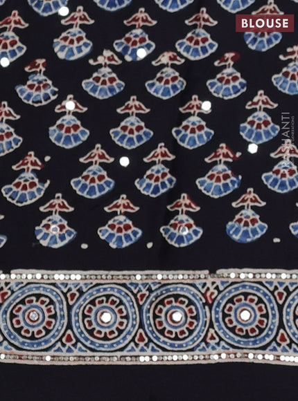 Modal silk saree black with allover ajrakh prints & sequin work and mirror sequin work pallu
