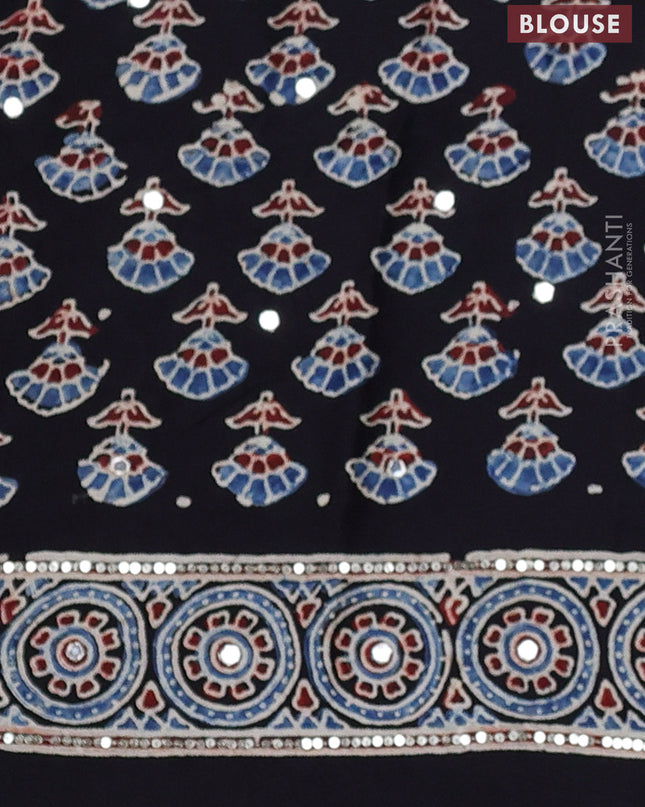 Modal silk saree black with allover ajrakh prints & sequin work and mirror sequin work pallu