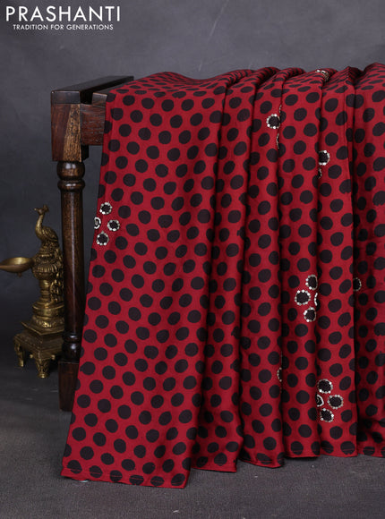 Modal silk saree maroon and black with allover polka dot prints & sequin work and ajrakh mirror sequin work pallu