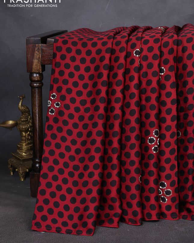Modal silk saree maroon and black with allover polka dot prints & sequin work and ajrakh mirror sequin work pallu