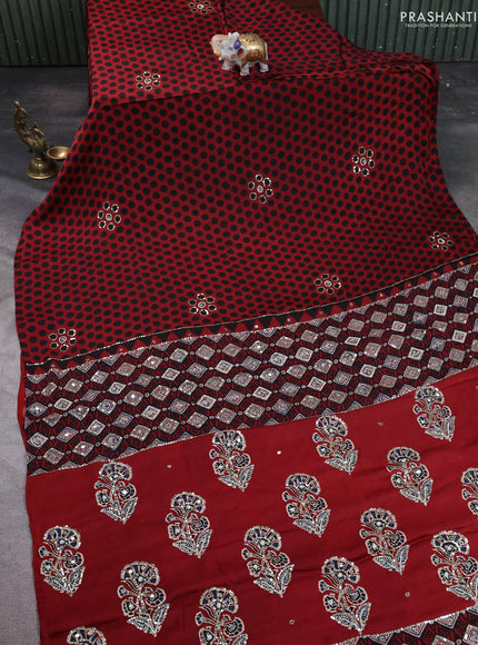 Modal silk saree maroon and black with allover polka dot prints & sequin work and ajrakh mirror sequin work pallu