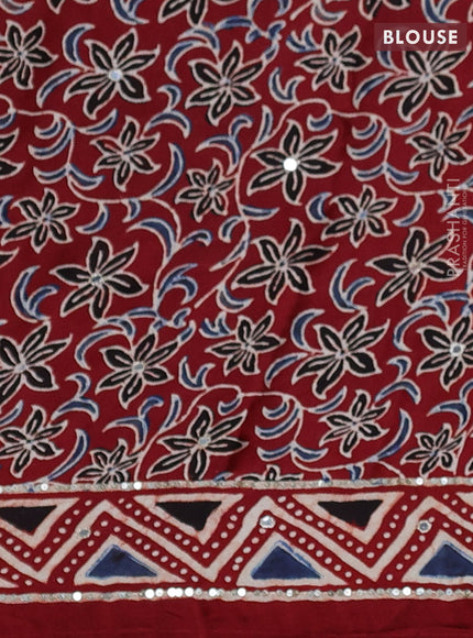 Modal silk saree maroon and black with allover polka dot prints & sequin work and ajrakh mirror sequin work pallu