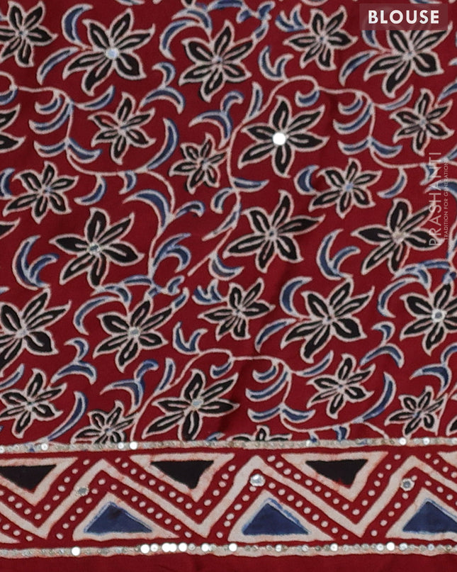 Modal silk saree maroon and black with allover polka dot prints & sequin work and ajrakh mirror sequin work pallu